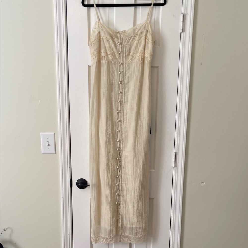 Lulu's Lace Cream Button Down Midi Dress